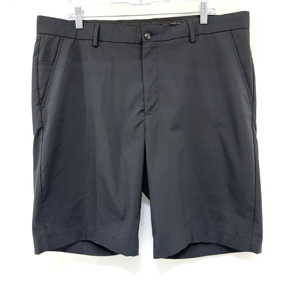 Greg Norman Golf Shorts Mens 38 Black Solid Anti Slip Flat Front Outdoors Resort